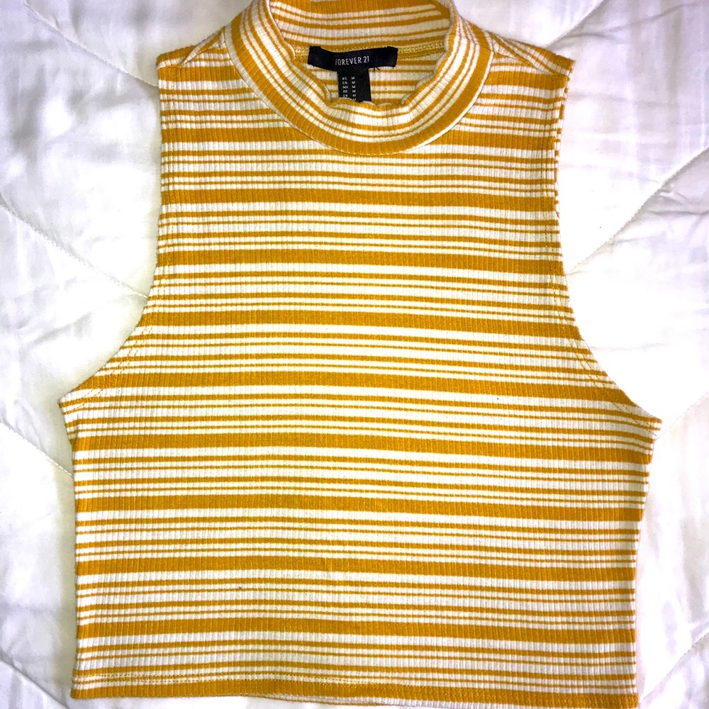 Forever 21 yellow stripes high neck tank shirt